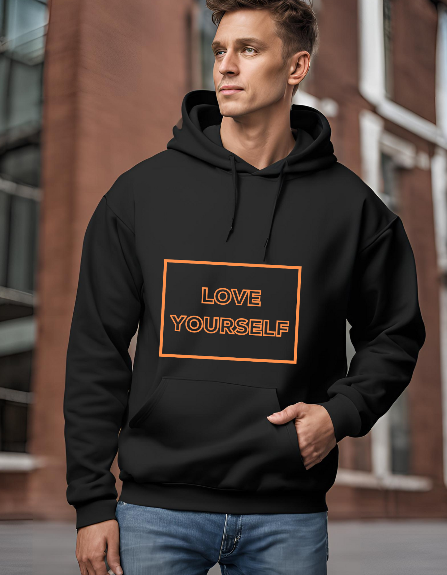 Love yourself (orange text) hoodie